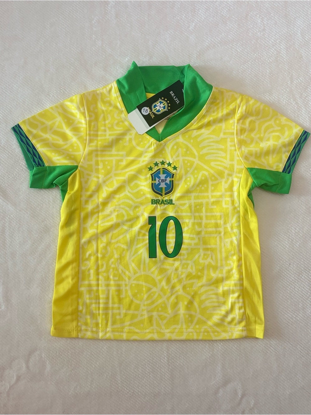 Kids Brazil National Team Yellow & Green Soccer Jersey - Number 10